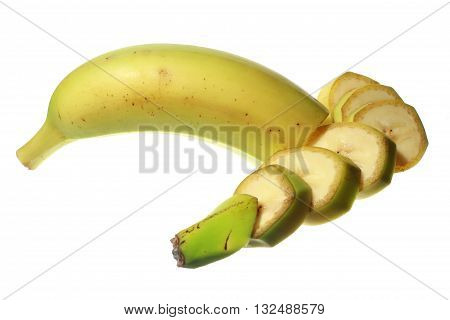 Banana slices isolated on white background close up
