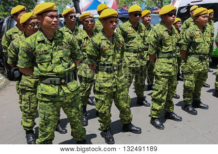 Kota Kinabalu,Sabah-May 30,2016:A view of RELA officers ready for duty In Kota Kinabalu. Estimated 3.8 million of Malaysian citizen joined People's Volunteer Corps (Rela).