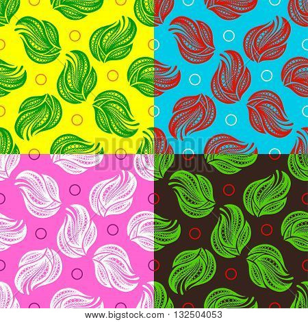 Abstract Collection Ornaments. Seamless Yellow Green Red Pink Dark Color Pattern. Vector Illustration. Can Used for Design Element, Scrap Booking, Templates, Fabric, Flyer, Broshure