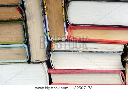 Set of books in the library. Knowledge Science. Toned image.