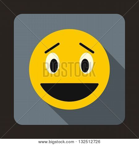 Confused emoticon with open mouth icon in flat style on a gray background