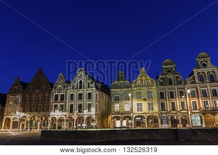 Row of Flemish-Baroque-style townhouses in Arras in France