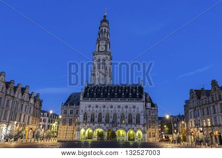 The Gothic Town Hall and its Belfry on Square of the Heroes in Arras in France