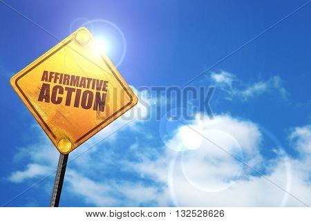 affirmative action, 3D rendering, glowing yellow traffic sign 