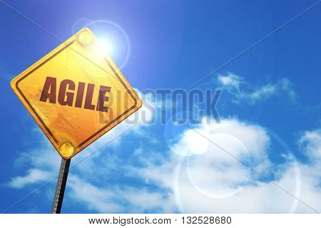 agile, 3D rendering, glowing yellow traffic sign 