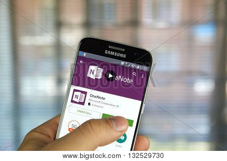 MONTREAL CANADA - MAY 23 2016 - Microsoft Office OneNote application on Samsung S7.