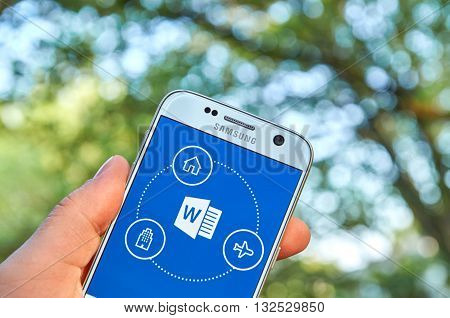 MONTREAL CANADA - MAY 23 2016 - Microsoft Office 365 Word application on Samsung S7.