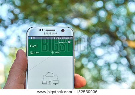 MONTREAL CANADA - MAY 23 2016 - Microsoft Office Excel application on Samsung S7.