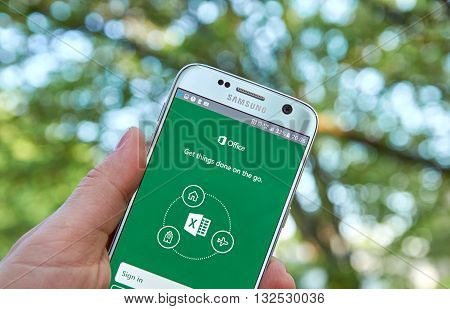 MONTREAL CANADA - MAY 23 2016 - Microsoft Office Excel application on Samsung S7.