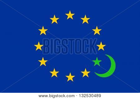 flag of European Union and symbol of Islam