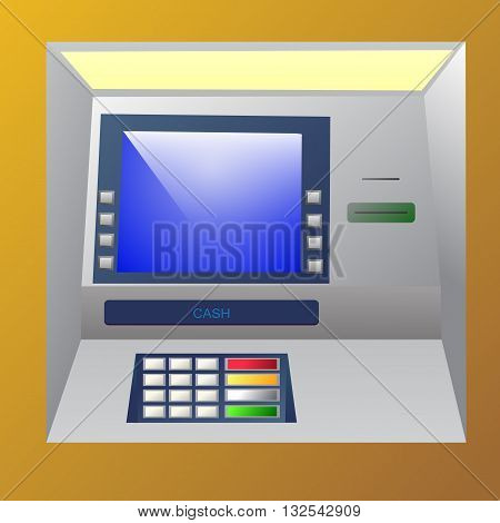 Bankomat vector illustration. ATM machine for operations with money front view.
