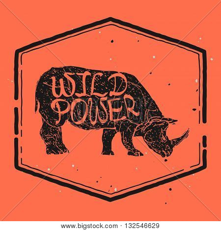 hand drawn silhouette of mighty wild animal, giant rhino