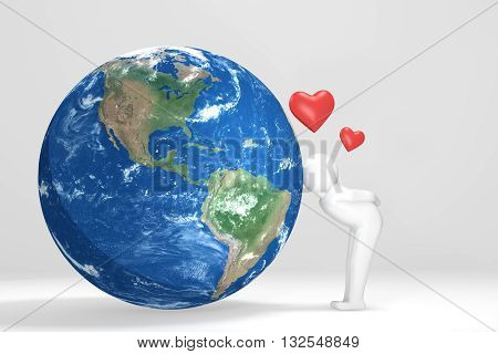 3D man kisses Earth - North and South America (Elements of this image furnished by NASA)