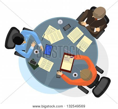 Vector illustration of three businessman at the table