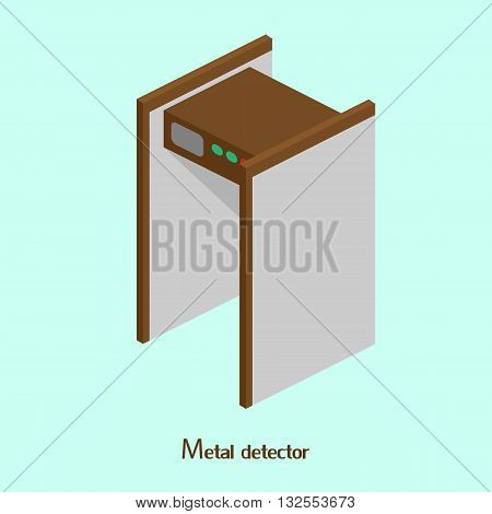 Frame metal detector at the airport or train station. Isometric vector illustration