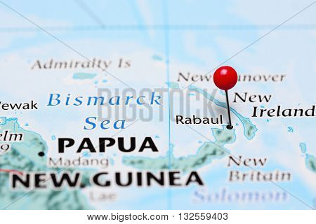Rabaul pinned on a map of Papua New Guinea