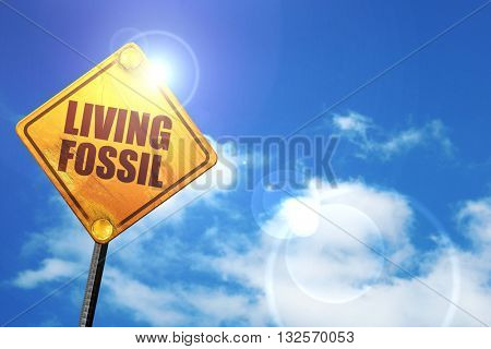 living fossil, 3D rendering, glowing yellow traffic sign 