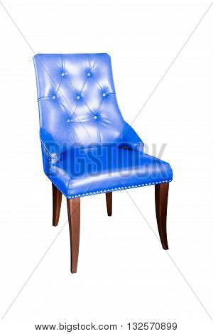 blue leather chair isolated on white with clipping path