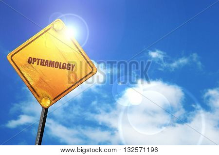 opthamology, 3D rendering, glowing yellow traffic sign 