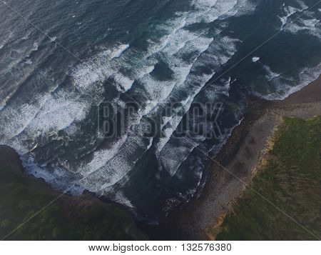 arial shot of ocean tides in tillamook oregon