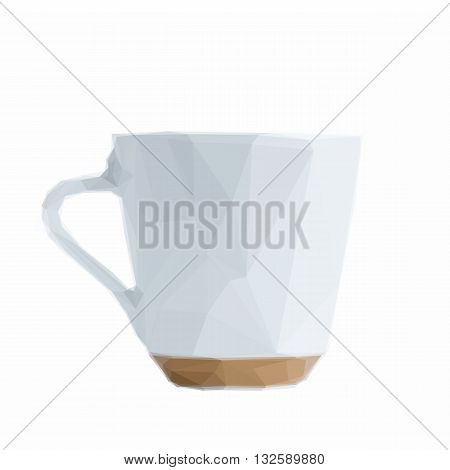 Low poly illustration white coffee cup on white background