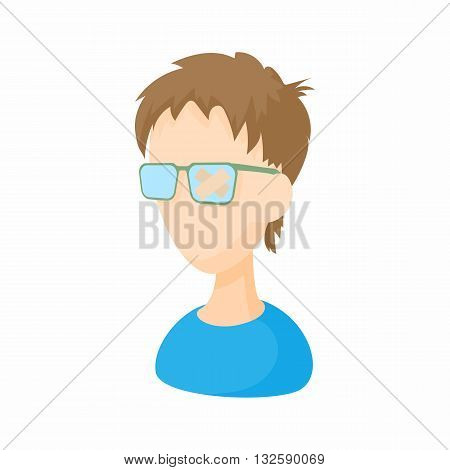 Young man with glasses icon in cartoon style on a white background