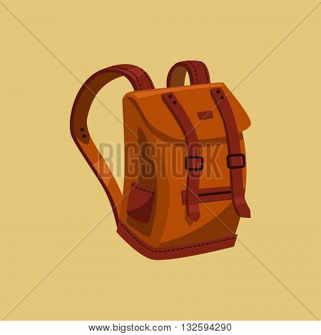 Mustard leather hipster backpack. Vector isolated object.