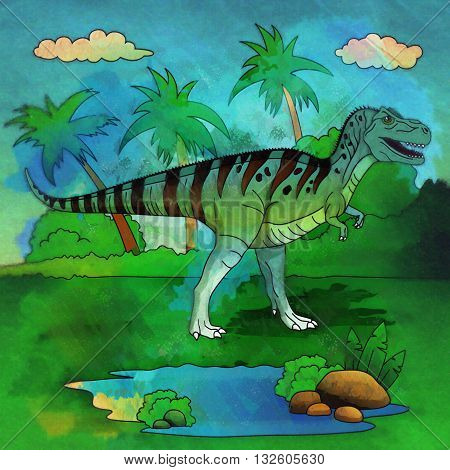 Allosaurus. Illustration of a dinosaur in its habitat.
