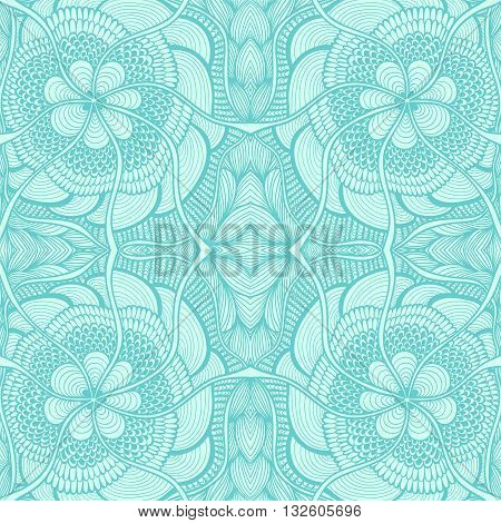 Seamless pattern in  Zen doodle or  Zen tangle  style light blue for wallpaper or for decorate package clothes  or different things