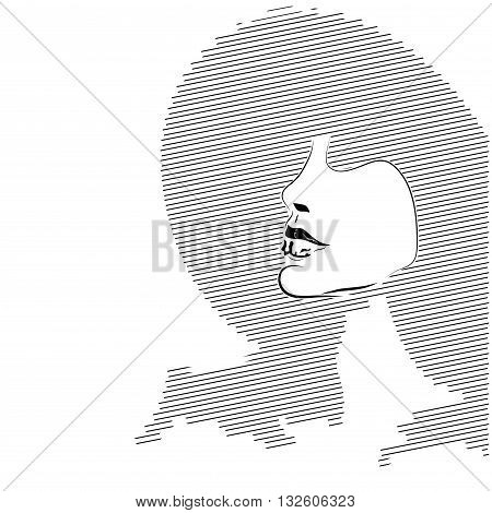 Hand drawn artistic flat young stylish girl in hat portrait. Silhouette of beautiful woman in a elegant hat. Woman silhouette isolated on white background. Glamour, beauty .