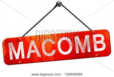 macomb, 3D rendering, a red hanging sign