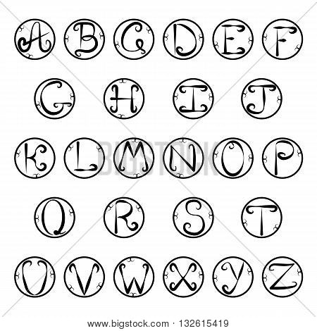 Vector Illustration. Black Alphabet icons in Circles.