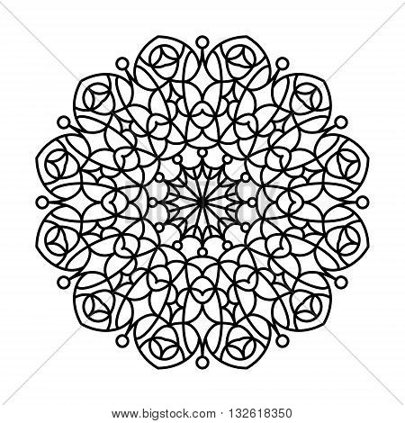 Mandala outline. Line mandala isolated on white background. Anti stress intricate black mandala for anti stress coloring books, cards, stamps, web design and more.