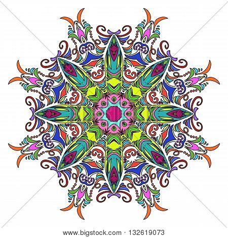Vector Illustration. Colourful Hand Drawn Mandala Oriental Decorative Element Vintage Style.