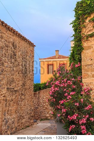 early morning in medieval town of Monemvasia, Greece
