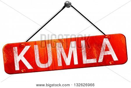 Kumla, 3D rendering, a red hanging sign