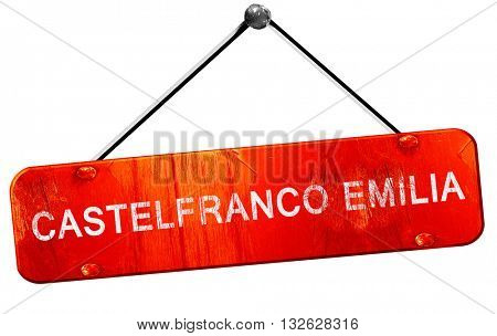 Castelfranco emilia, 3D rendering, a red hanging sign
