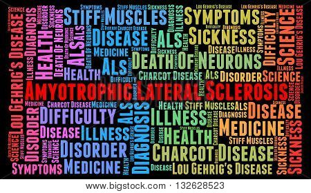 Amyotrophic Lateral Sclerosis word cloud concept with a black background