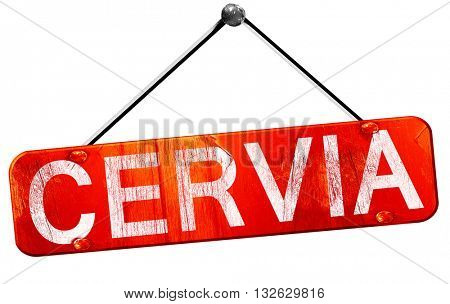 Cervia, 3D rendering, a red hanging sign
