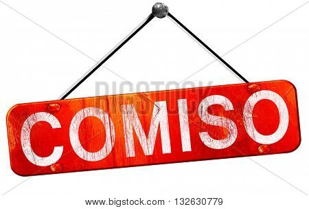 Comiso, 3D rendering, a red hanging sign
