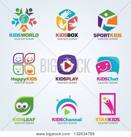 Kids logo for business vector art set design