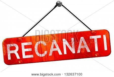 Recanati, 3D rendering, a red hanging sign