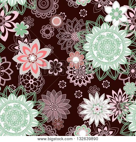 Mandala pattern floral elements decorative ornament. Seamless pattern background. Arab Asian ottoman motifs. Vector illustration