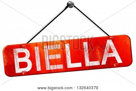 Biella, 3D rendering, a red hanging sign