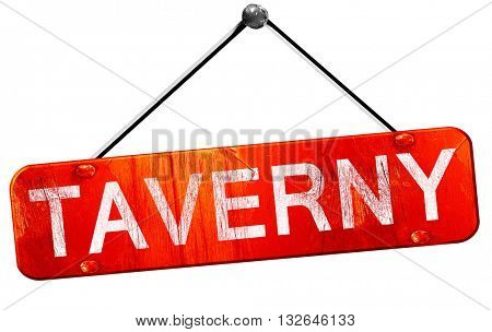 taverny, 3D rendering, a red hanging sign