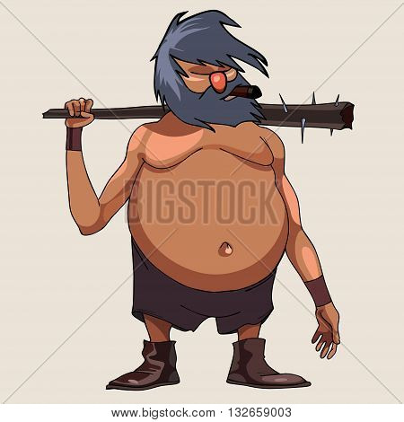 cartoon character big-bellied man with a cudgel