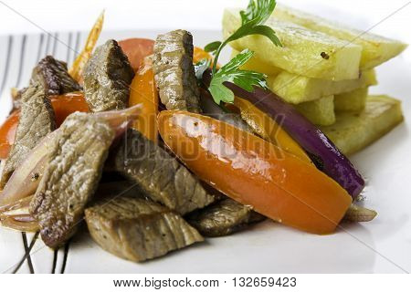 lomo saltado a peruvian plate really good