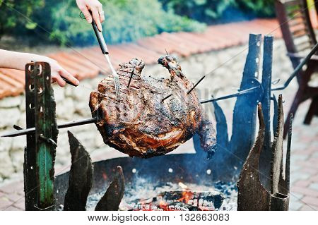 Roasting Barbecue Is Prepared Of A Ram, Lamb Or Sheep
