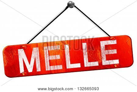 Melle, 3D rendering, a red hanging sign