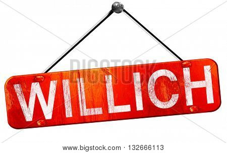 Willich, 3D rendering, a red hanging sign